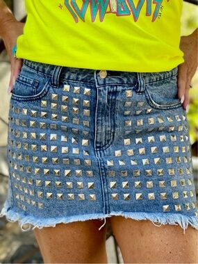 NEW Litz by Uniq Studded Denim Mini Skirt